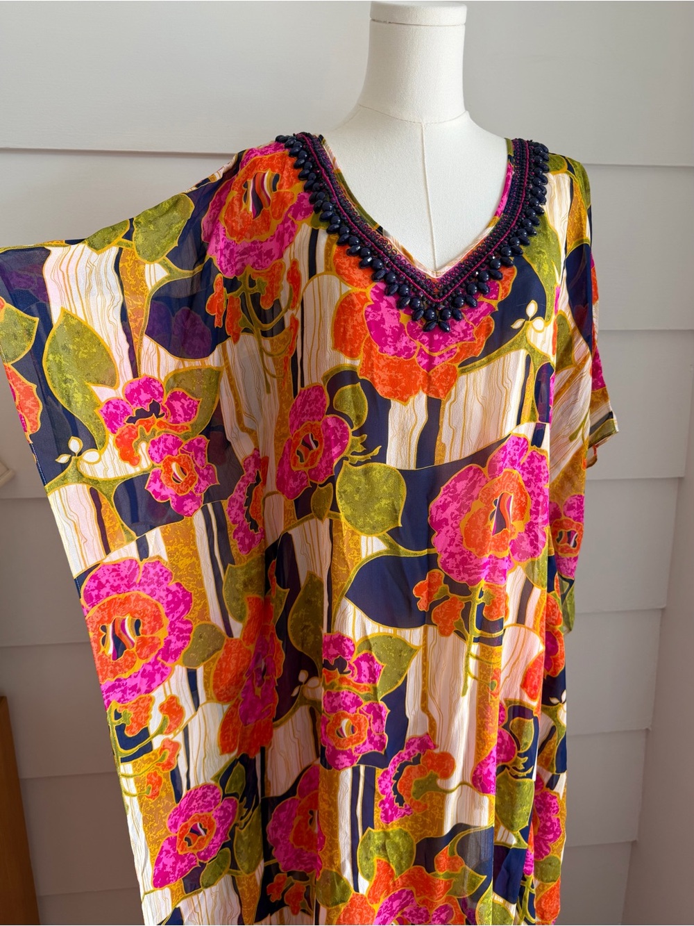 Trina Turk Resort 2016 Runway Silk Floral Maxi Caftan Dress Multi M - Picture 4 of 12